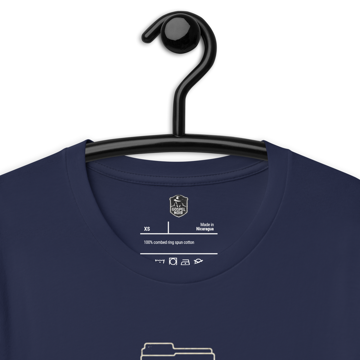Filed Under Grace Ephesians 2:8 Christian T-Shirt — navy, design detail 3