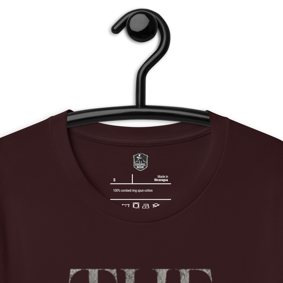 The Body Was Gone by Morning Christian T-Shirt — oxblood black, design detail 2