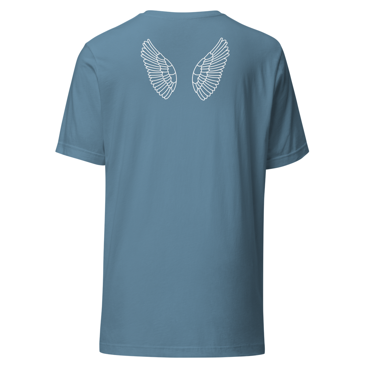 Under His Wings Psalm 91:4 Christian T-Shirt — steel blue, back product mockup