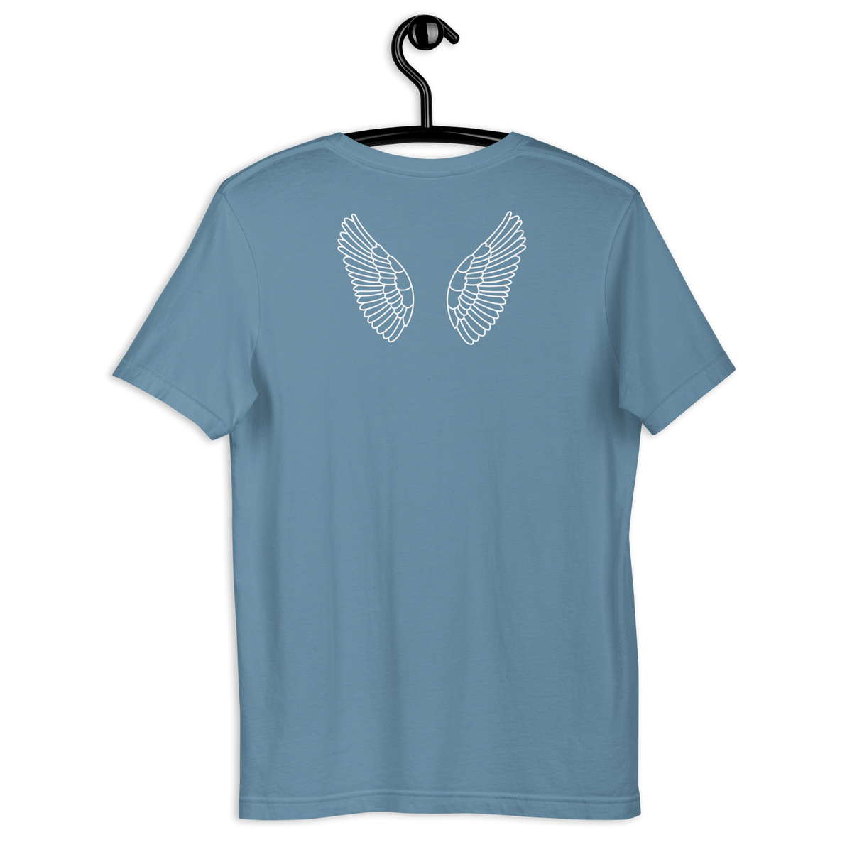 Under His Wings Psalm 91:4 Christian T-Shirt — steel blue, back view