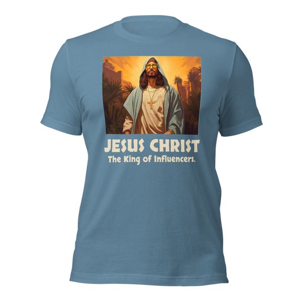 Jesus: King of Influencers Steel Blue Christian T-Shirt — steel blue, front view