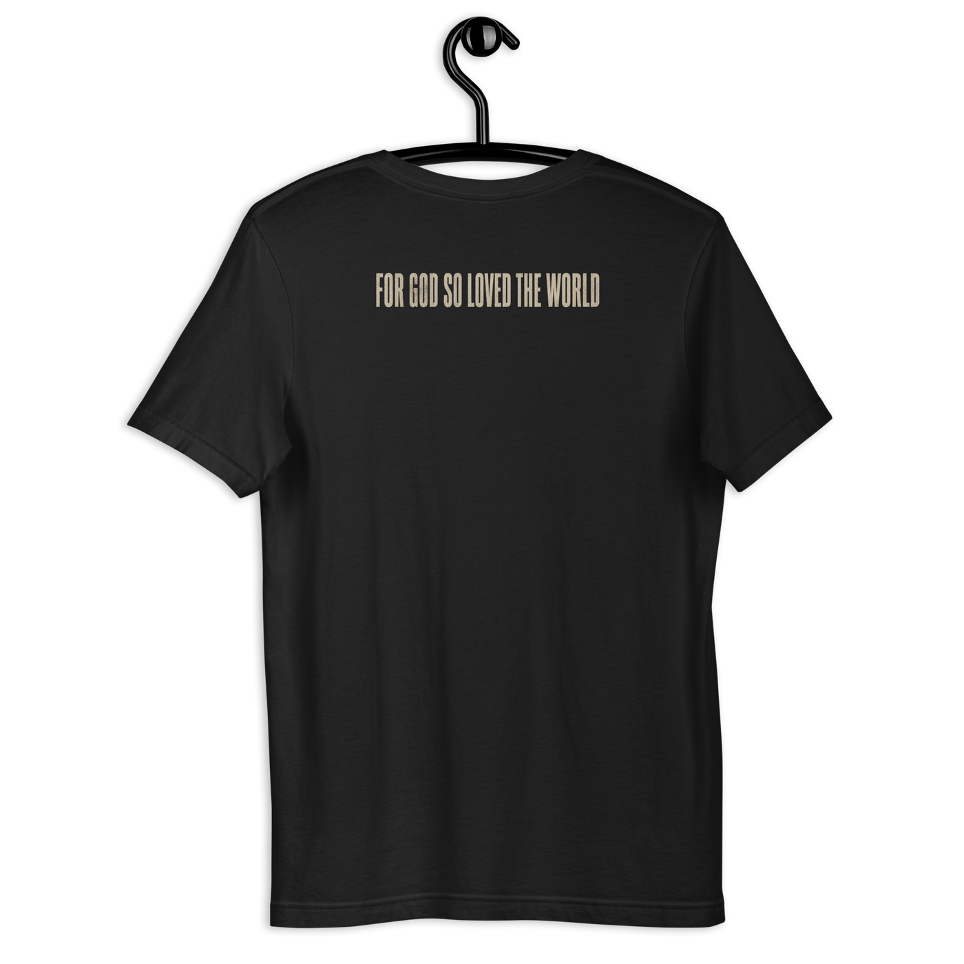 Still Open John 3:16 Christian T-Shirt – Vintage Black — vintage black, hanging view 2