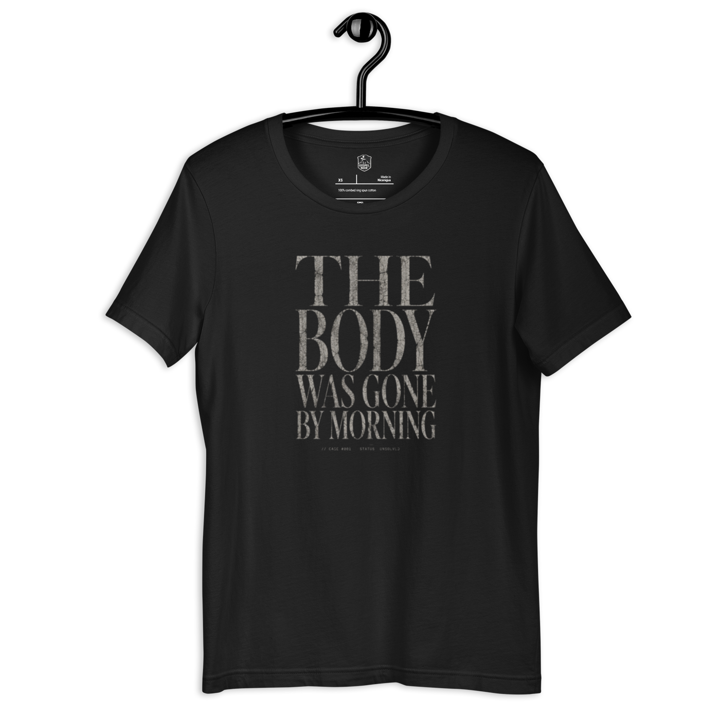 The Body Was Gone by Morning Christian T-Shirt — black, hanging view