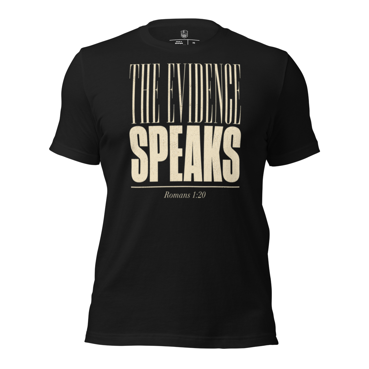 The Evidence Speaks Romans 1:20 Christian T-Shirt — black, product view 5