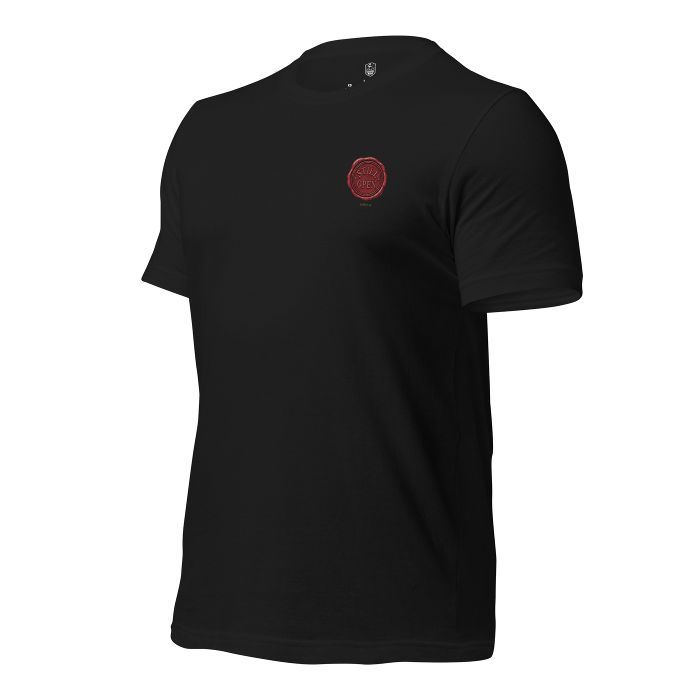 Still Open John 3:16 Christian T-Shirt – Vintage Black — vintage black, left-side view