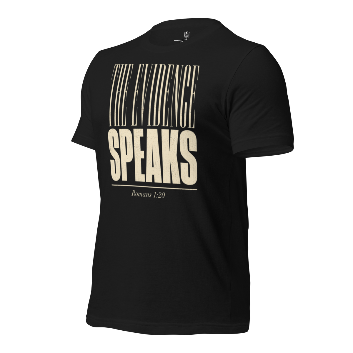 The Evidence Speaks Romans 1:20 Christian T-Shirt — vintage black, product view
