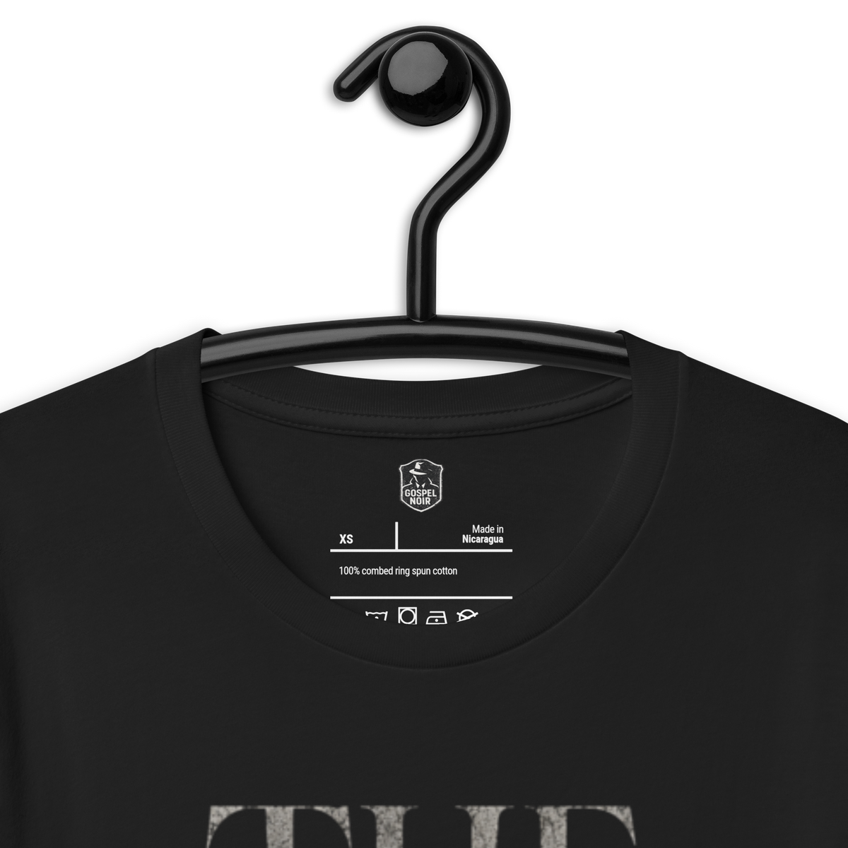 The Body Was Gone by Morning Christian T-Shirt — black, label and care detail