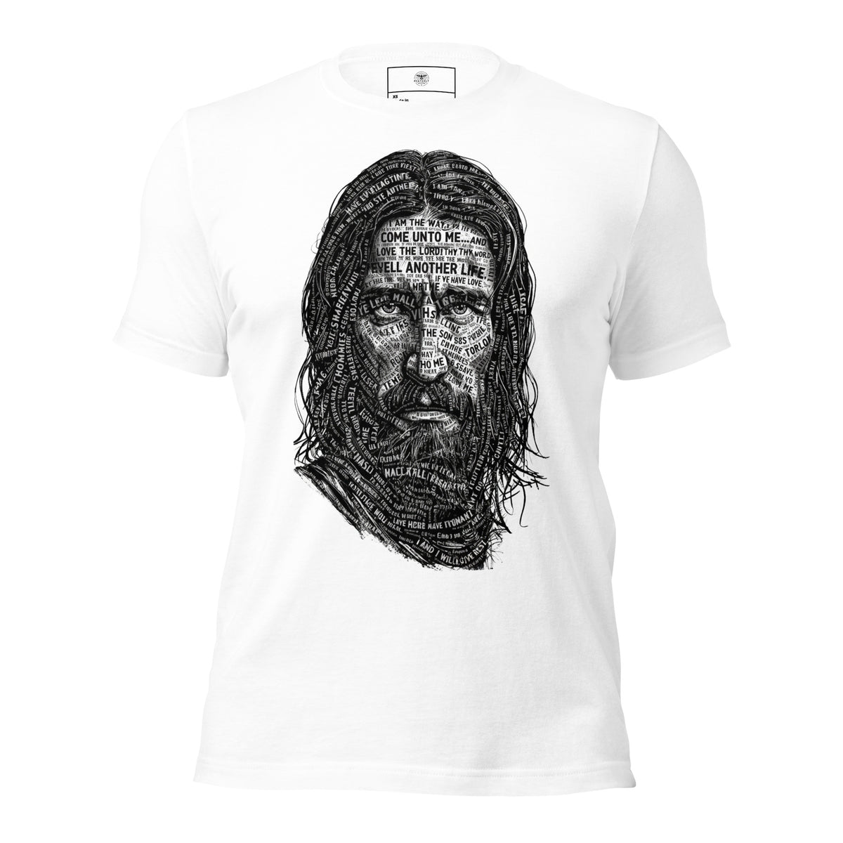 Words of Jesus Portrait T-Shirt – Christian Graphic Tee — white, front view