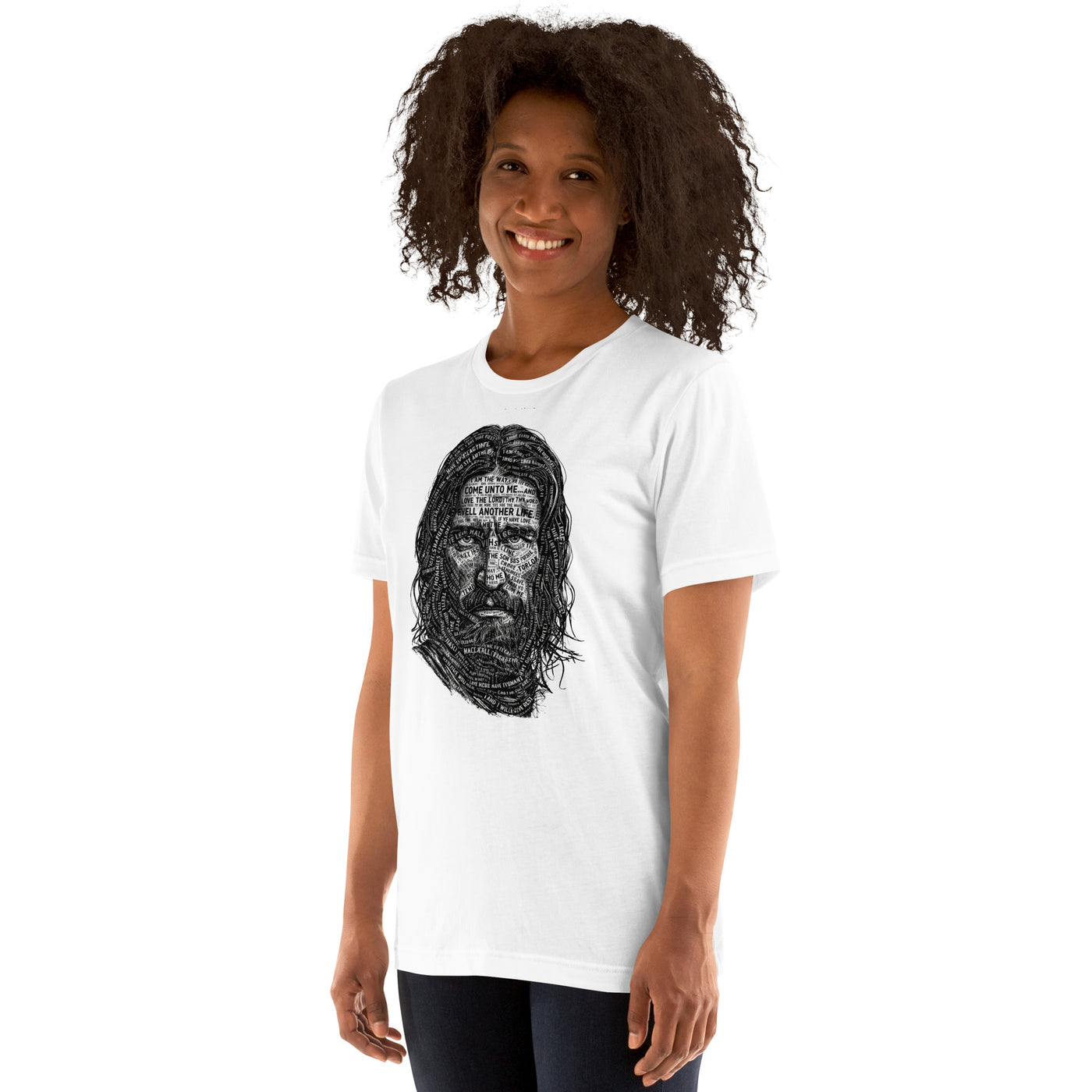 Words of Jesus Portrait T-Shirt – Christian Graphic Tee — white, front view 2