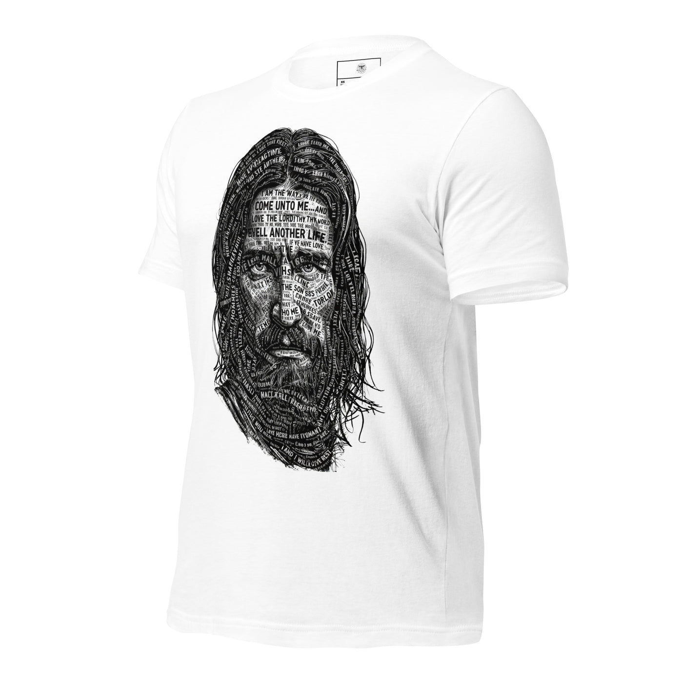 Words of Jesus Portrait T-Shirt – Christian Graphic Tee — white, product mockup