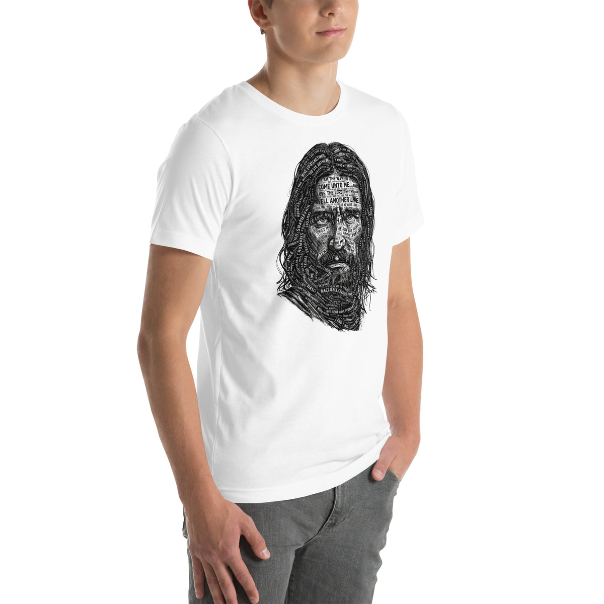 Words of Jesus Portrait T-Shirt – Christian Graphic Tee — white, right-side view