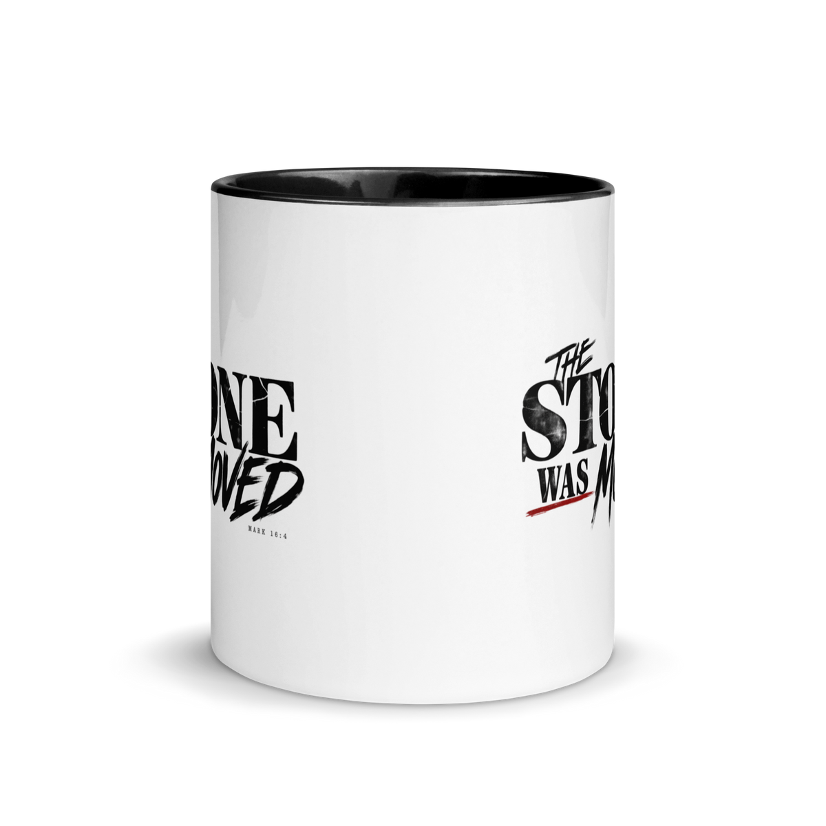 The Stone Was Gone by Morning Christian resurrection mug, front product view.