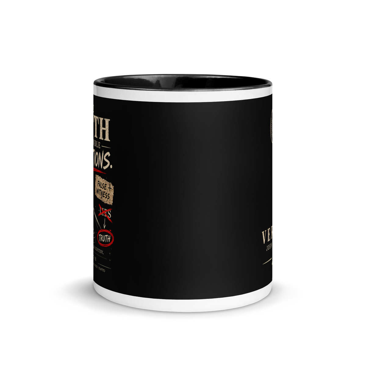 The Truth Can Handle Questions Christian apologetics mug, front product view.