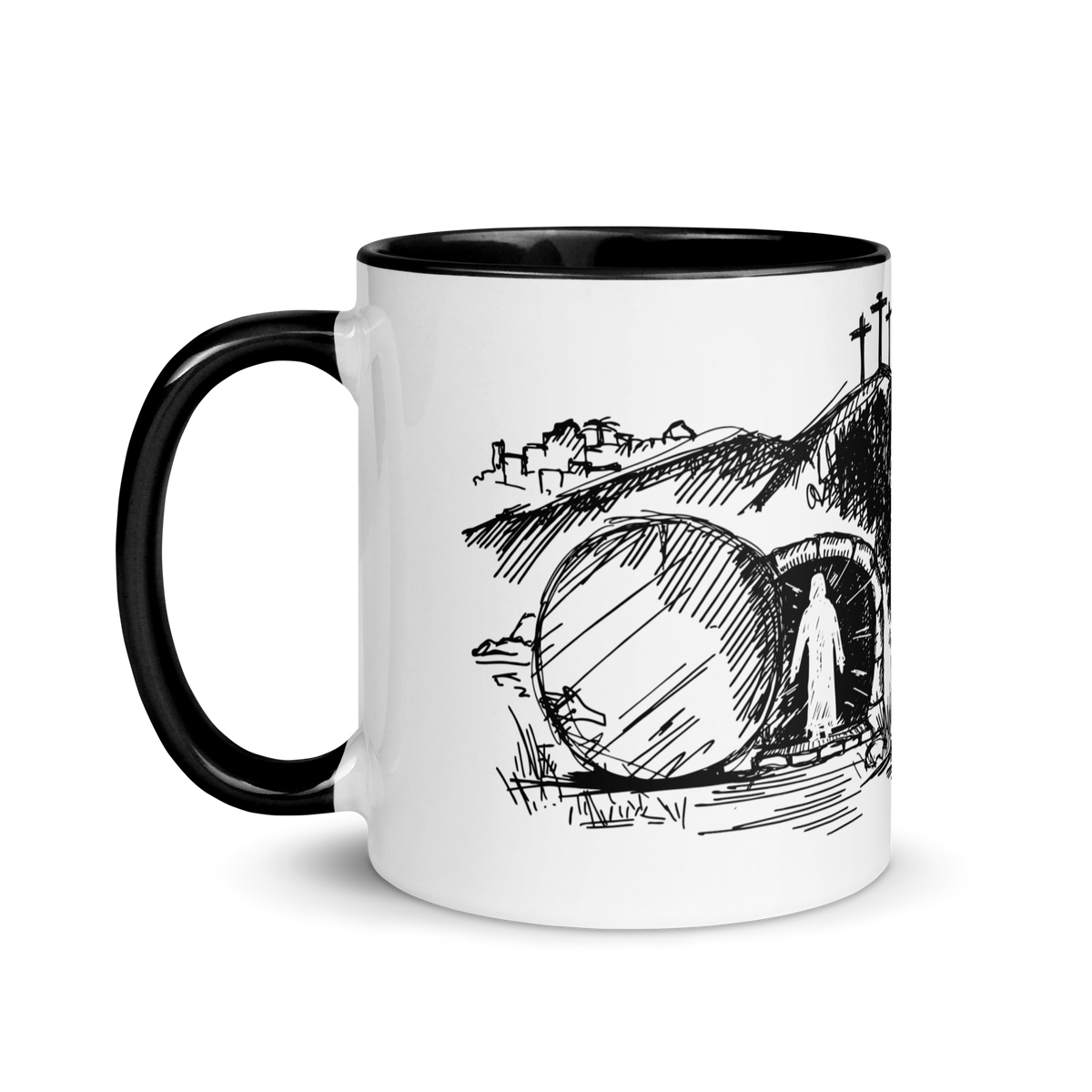 Jesus Saves You Black Accent Christian Mug – 11 oz & 15 oz — white, side view 2