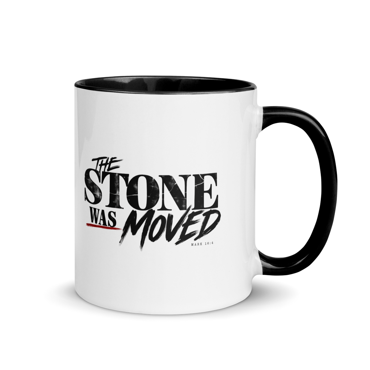 The Stone Was Gone by Morning Christian resurrection mug, right-side product view.