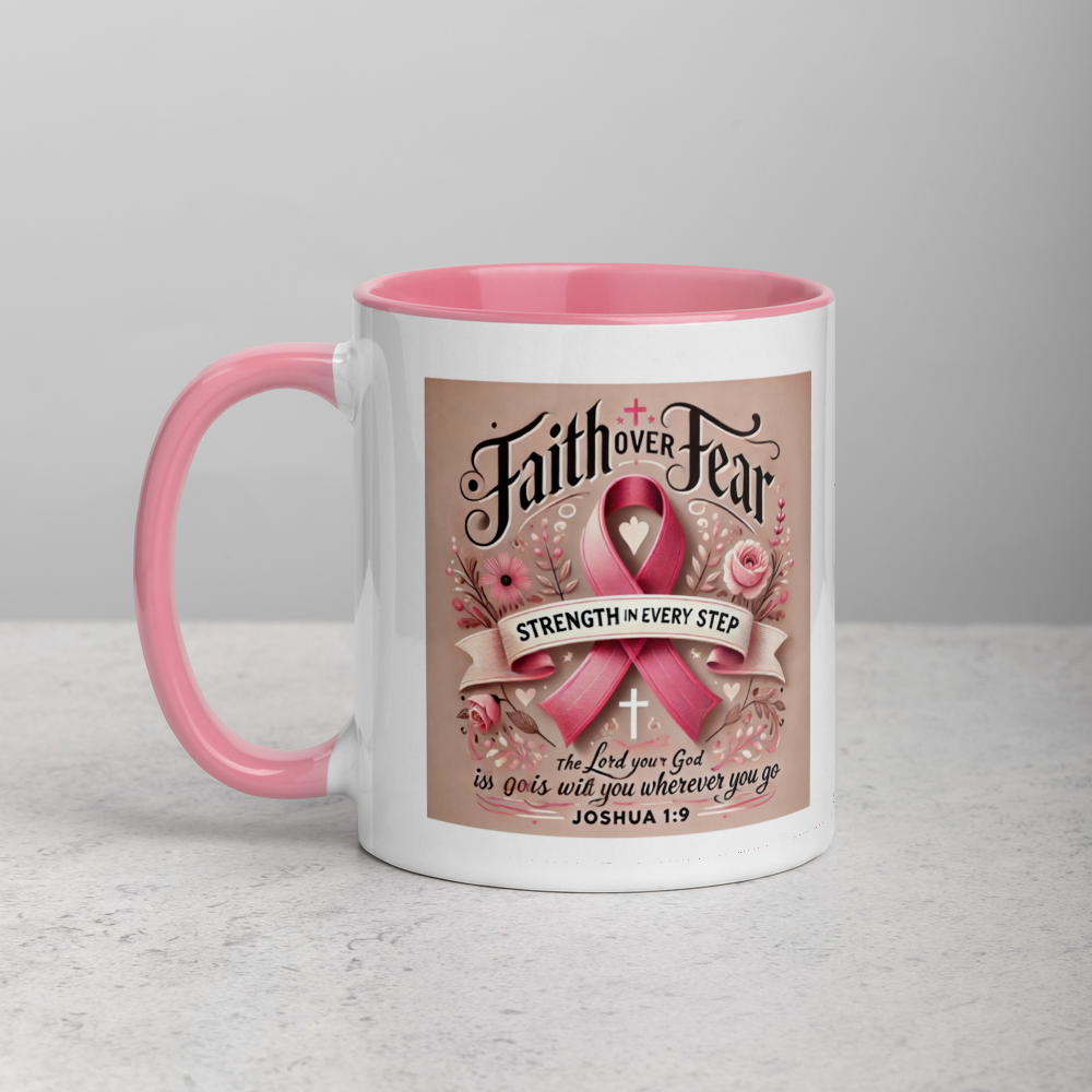 Breast Cancer Awareness Joshua 1:9 Christian Mug – 11 oz — white, product view 3