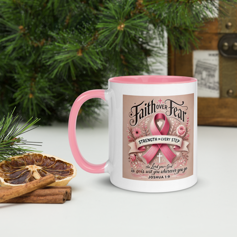 Breast Cancer Awareness Joshua 1:9 Christian Mug – 11 oz — white, product view 6