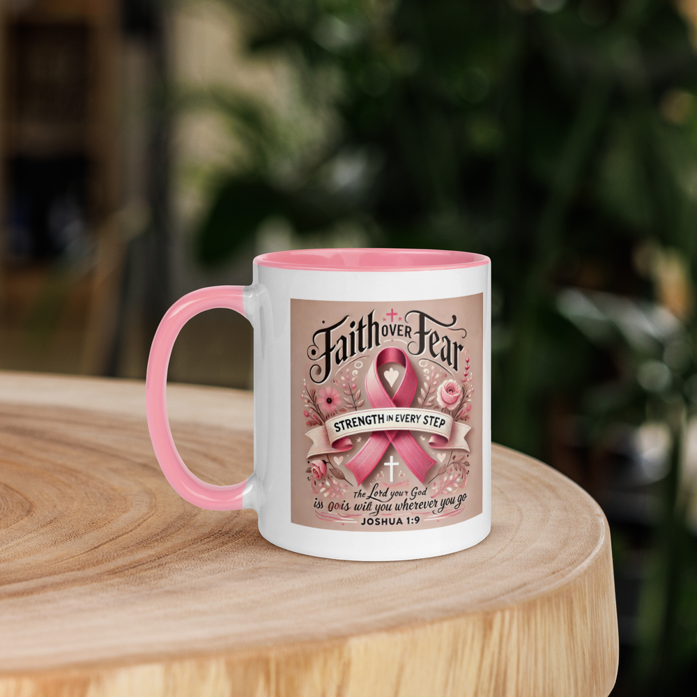 Breast Cancer Awareness Joshua 1:9 Christian Mug – 11 oz — white, product view 7