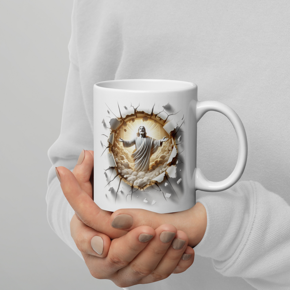 Faith Over Fear Isaiah 41:10 Jesus Breakthrough Mug – 11 oz — white, right-handle view 2